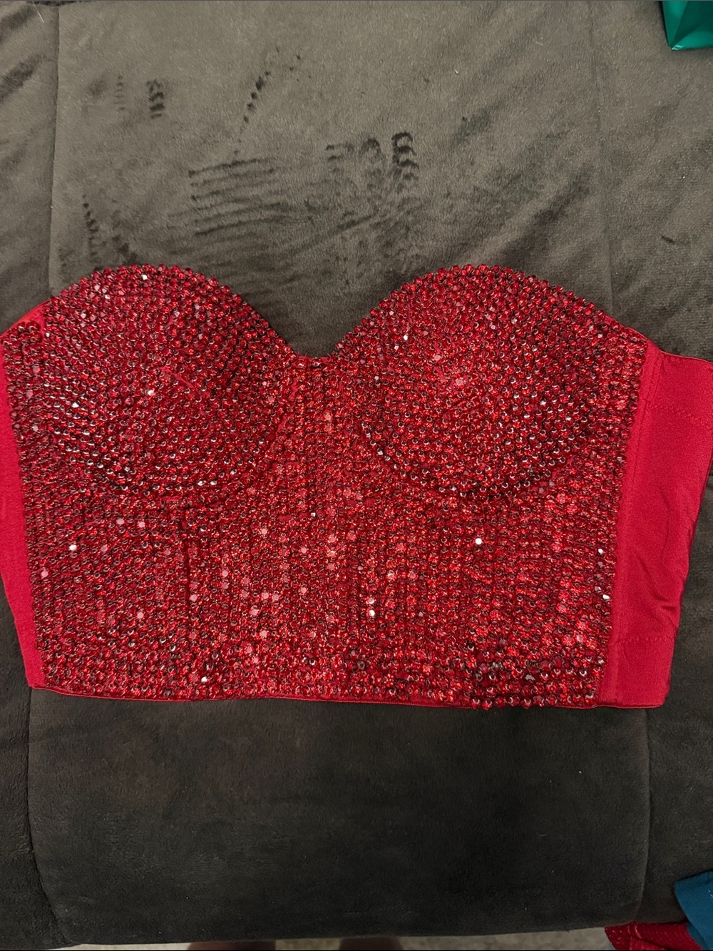 Red Crystal Bustier Crop Top - Women Dresses